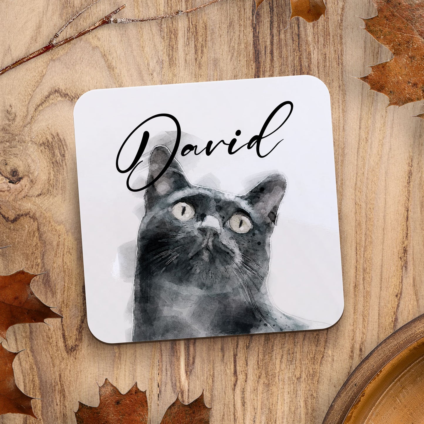 Custom Text Black Cat Mug & Coaster Gift Set