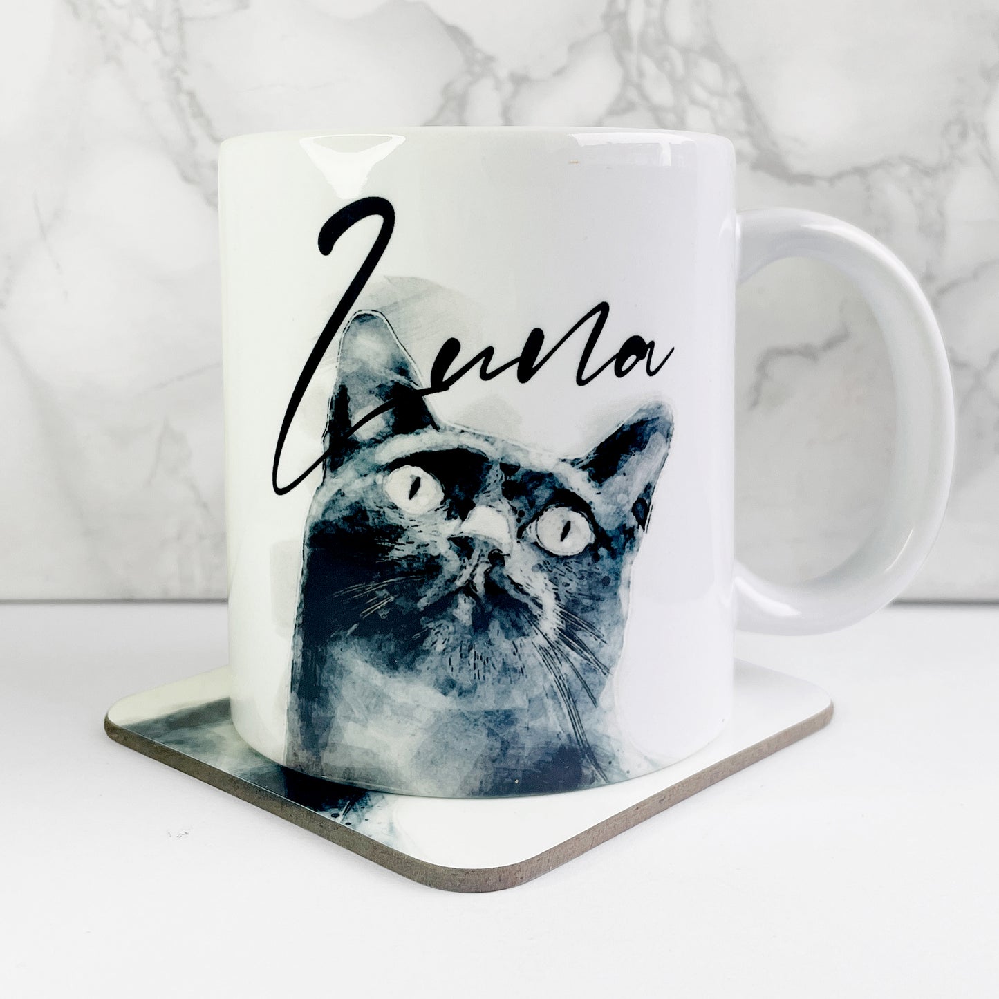 Custom Text Black Cat Mug & Coaster Gift Set