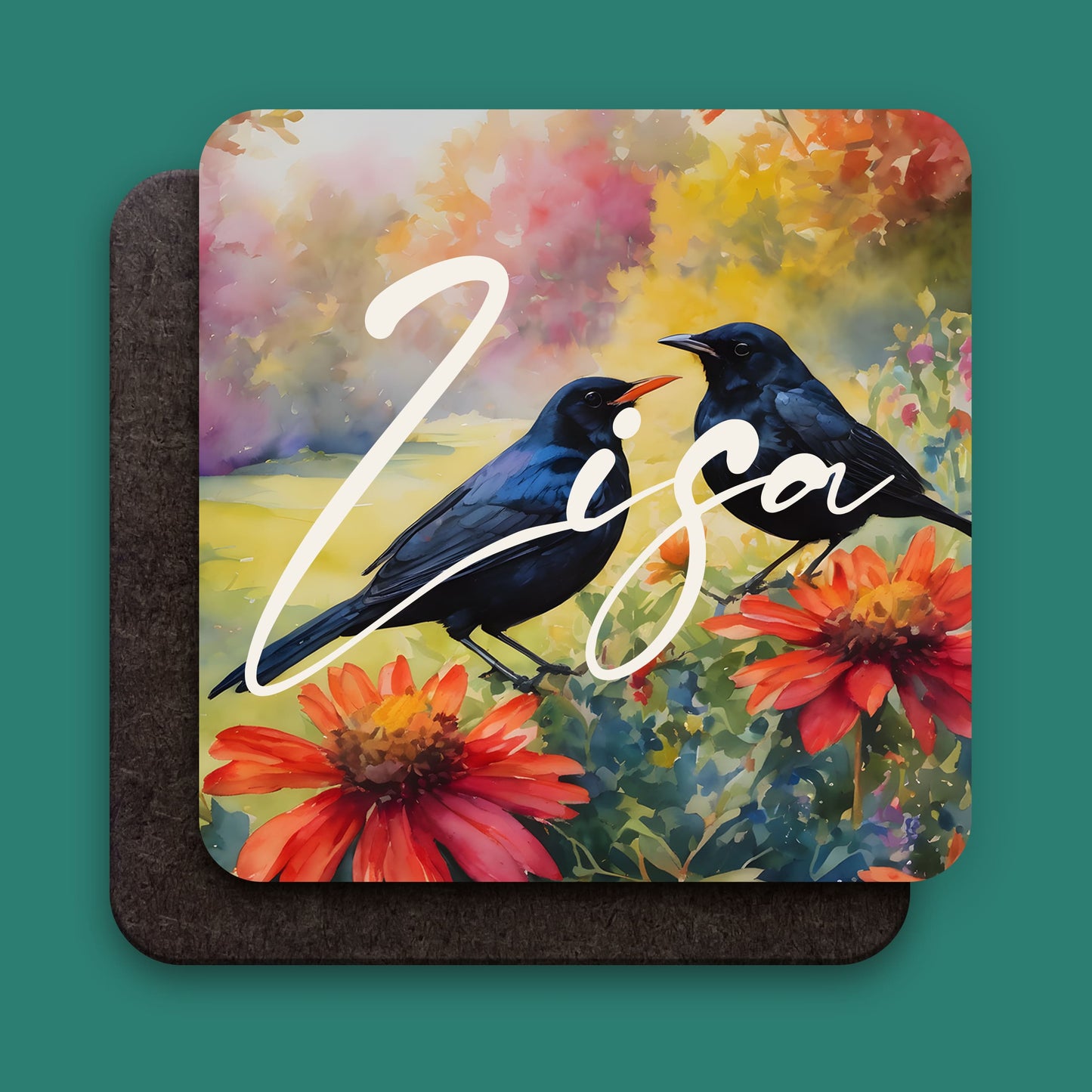 Custom Name Blackbird Art Coaster Gift