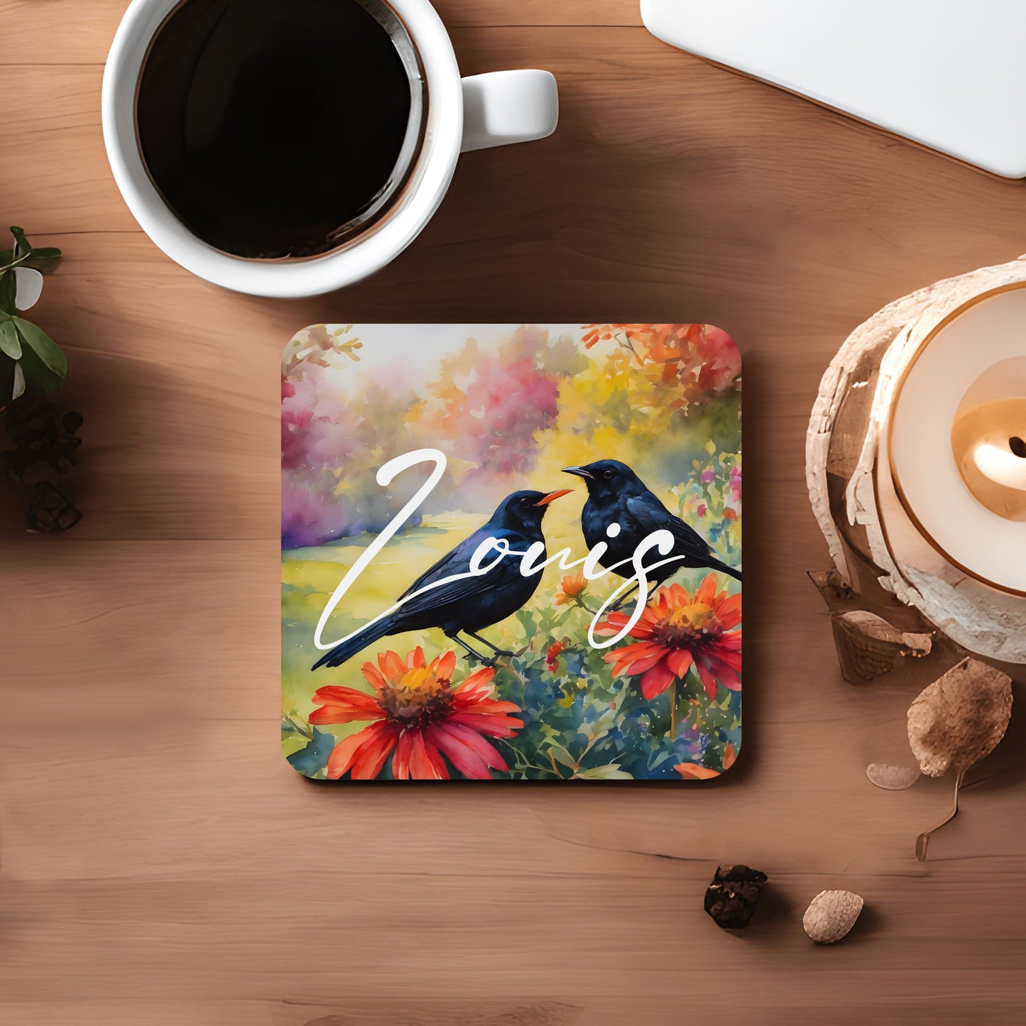 Custom Name Blackbird Art Coaster Gift