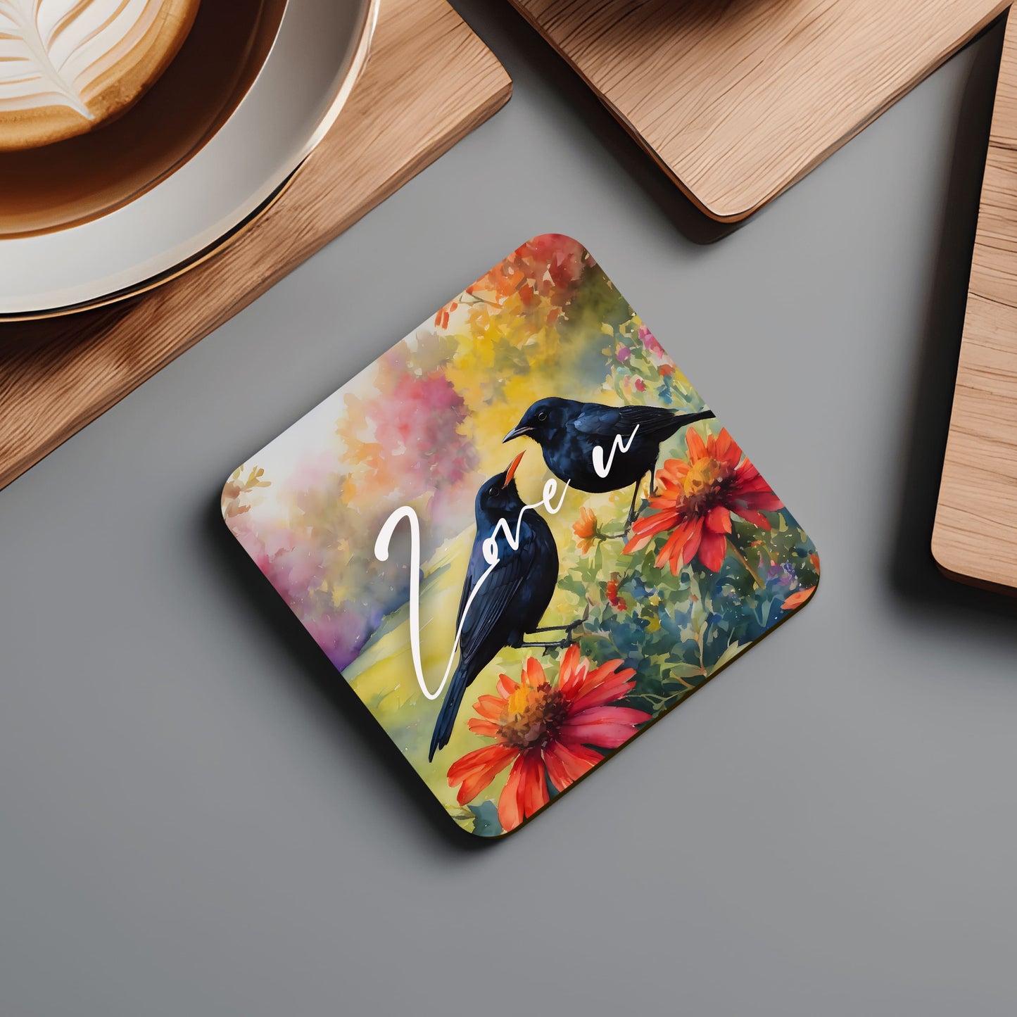 Custom Name Blackbird Art Coaster Gift